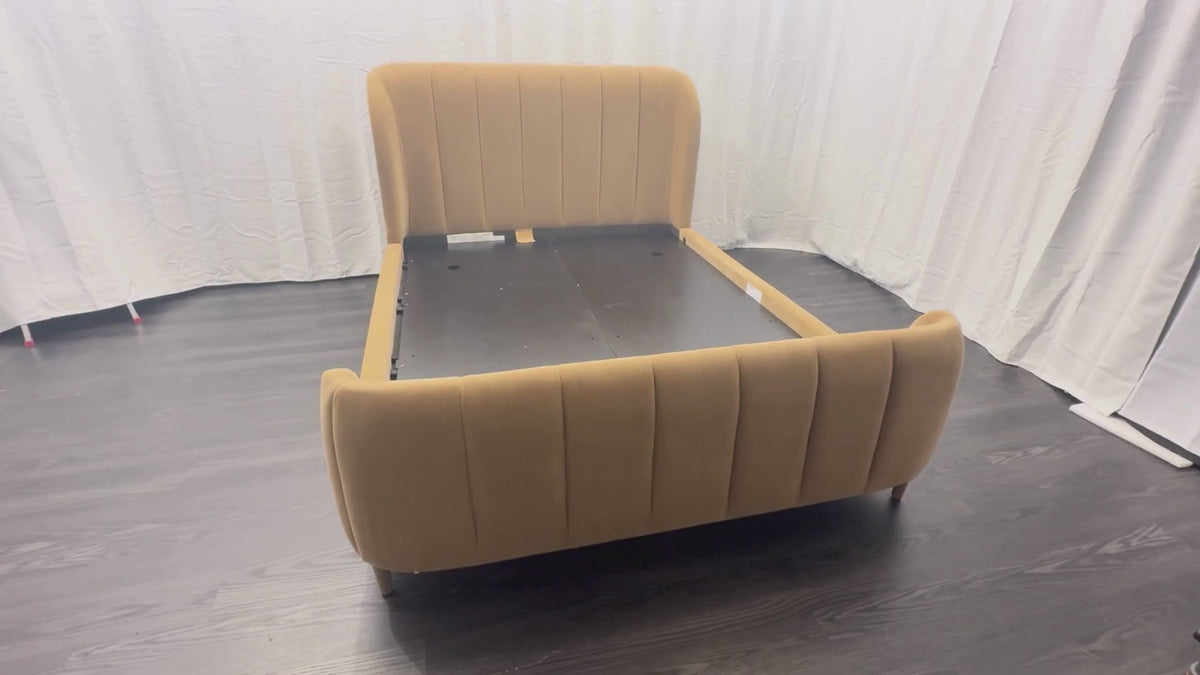 RH Valentina Upholstered Bed — Queen | Camel Performance Velvet