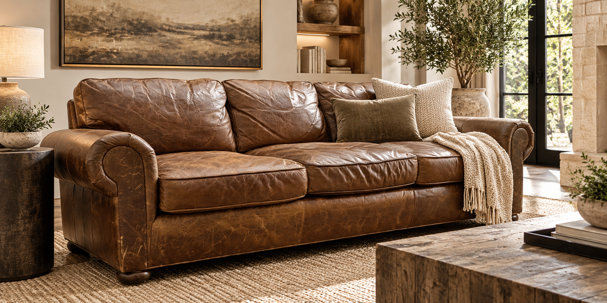 RH Original Lancaster Leather 3-Cushion Sofa – 7' Petite 38"D | Italian Brompton Cocoa | Down-Feather | Pre-Owned