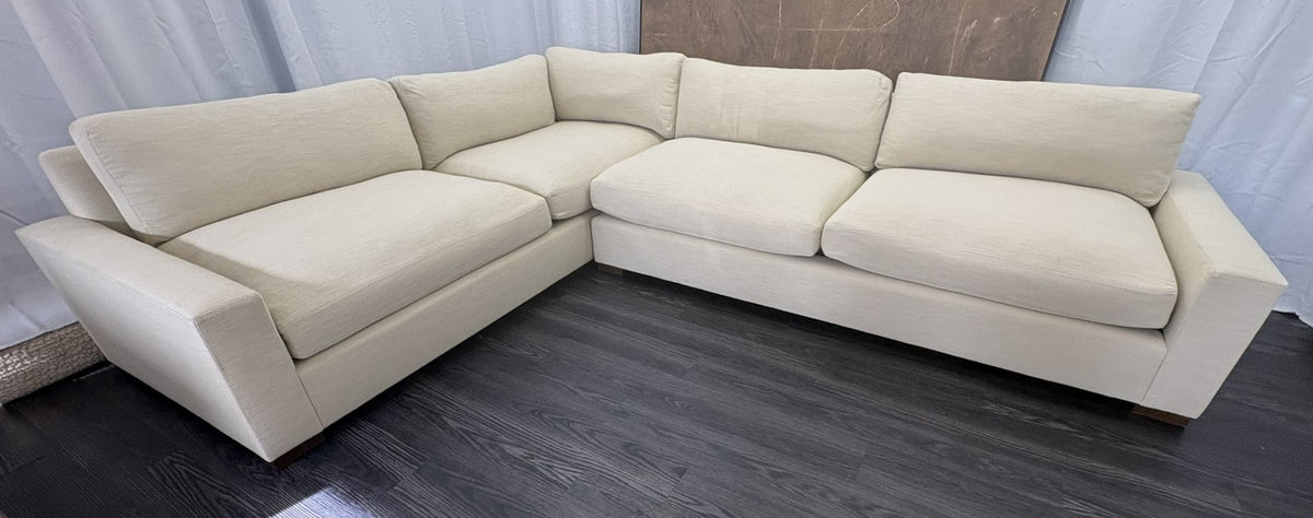 RH Maxwell Left-Arm L-Sectional | Classic | Down | Perennials® Performance Textured Linen Weave – Dune