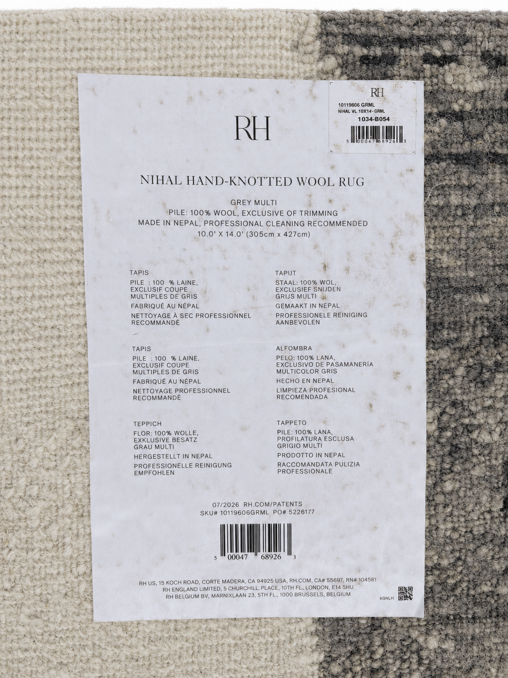 RH Nihal Wool Rug – 10' × 14' Multi Grey | 100% Hand-Spun Wool | Hand-Knotted | Abstract Geometric Design | Made in Nepal