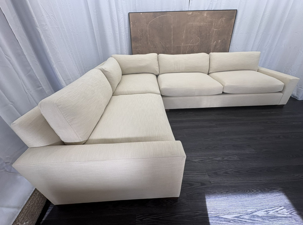 RH Maxwell Left-Arm L-Sectional | Classic | Down | Perennials® Performance Textured Linen Weave – Dune