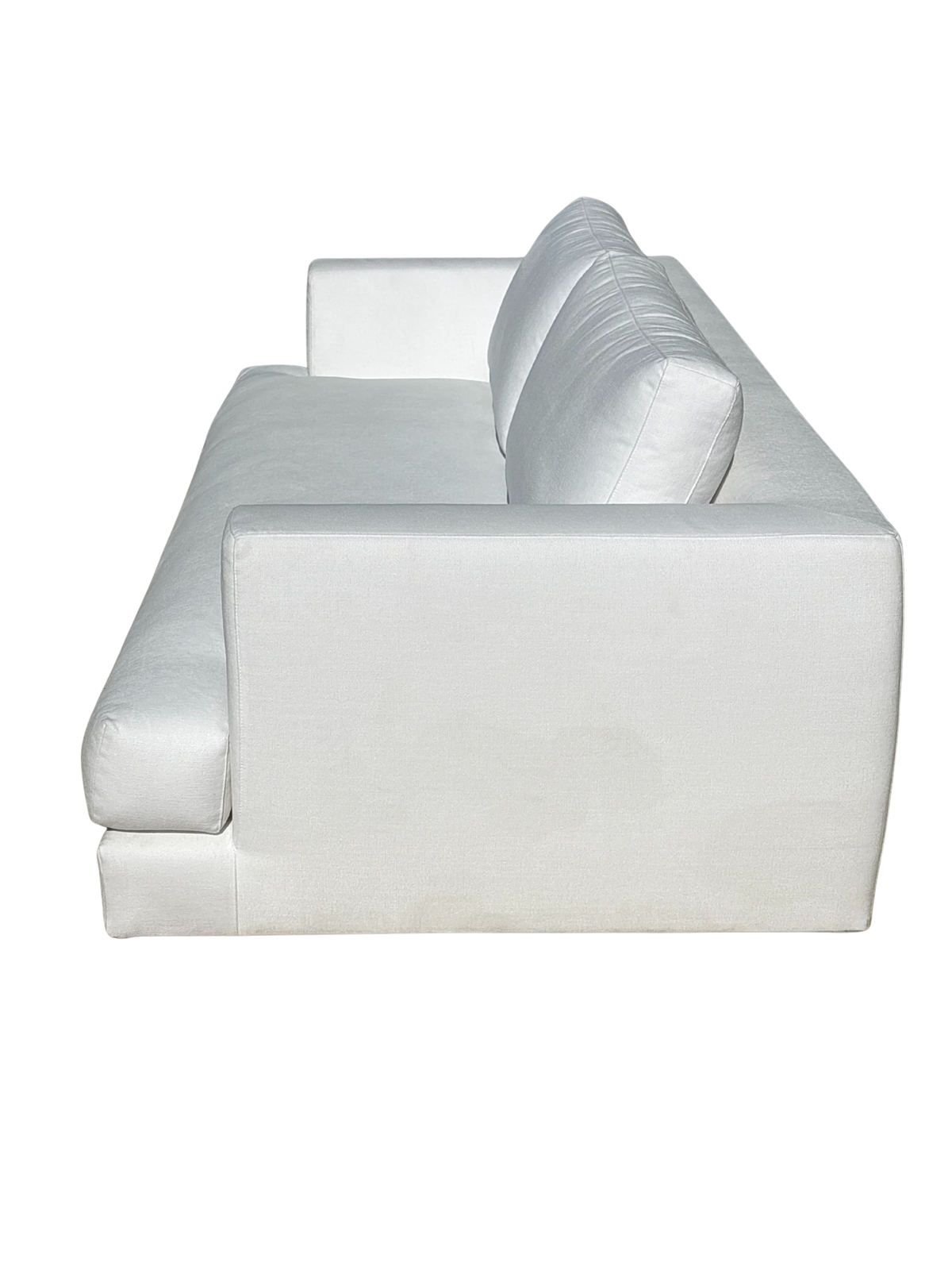 RH Monza Bench-Cushion Sofa – 8’ Luxe Depth in White Performance Linen Weave (Made in Italy)