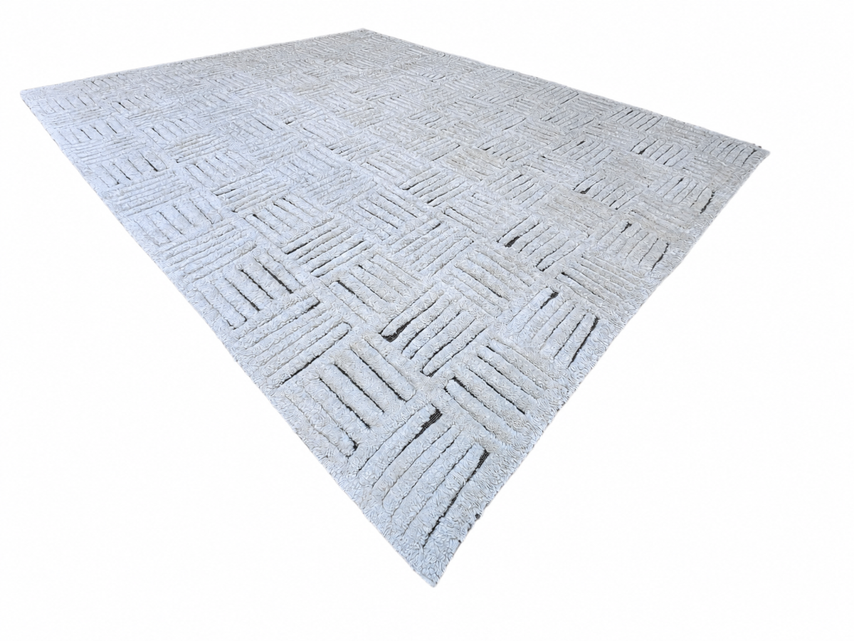 RH Basanti Rug – 9' × 12' Marled Ivory/Charcoal | Hand-Knotted Wool Blend | Contemporary Himalayan-Inspired Design (Rug 2)