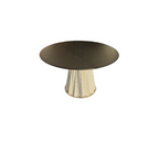 Sculptural Designer Dining Table – Attributed to Baker “Heliodor” Pedestal in Ivory & Gold × RH 48″ Black Brushed Oak Top