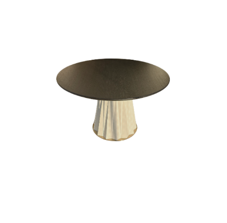 Sculptural Designer Dining Table – Attributed to Baker “Heliodor” Pedestal in Ivory & Gold × RH 48″ Black Brushed Oak Top
