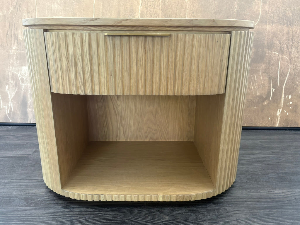 RH Byron Open Nightstand – 32" Light Oak | American White Oak | Reeded Detail | Soft-Close Drawer