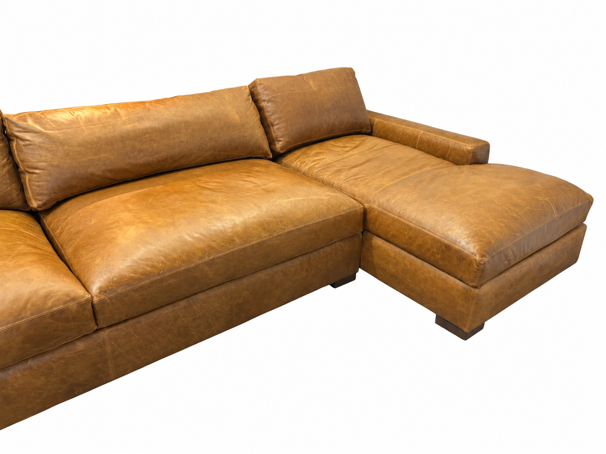RH Maxwell Leather U-Chaise Sectional – 8' Armless Sofa with Dual Luxe Chaises in Italian Berkshire Leather (Chestnut)