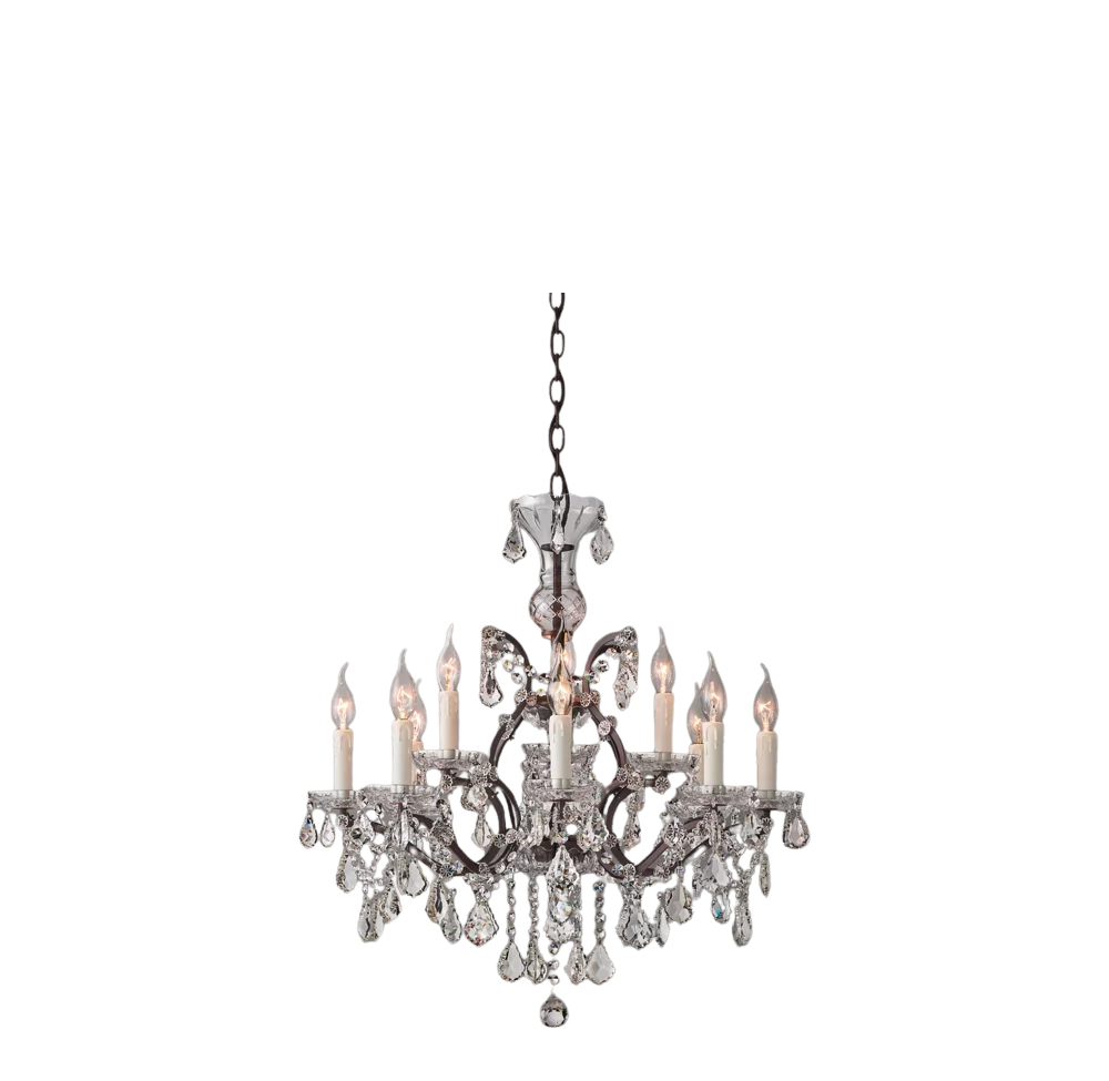 RH 19th C. Rococo Iron & Crystal Round Chandelier