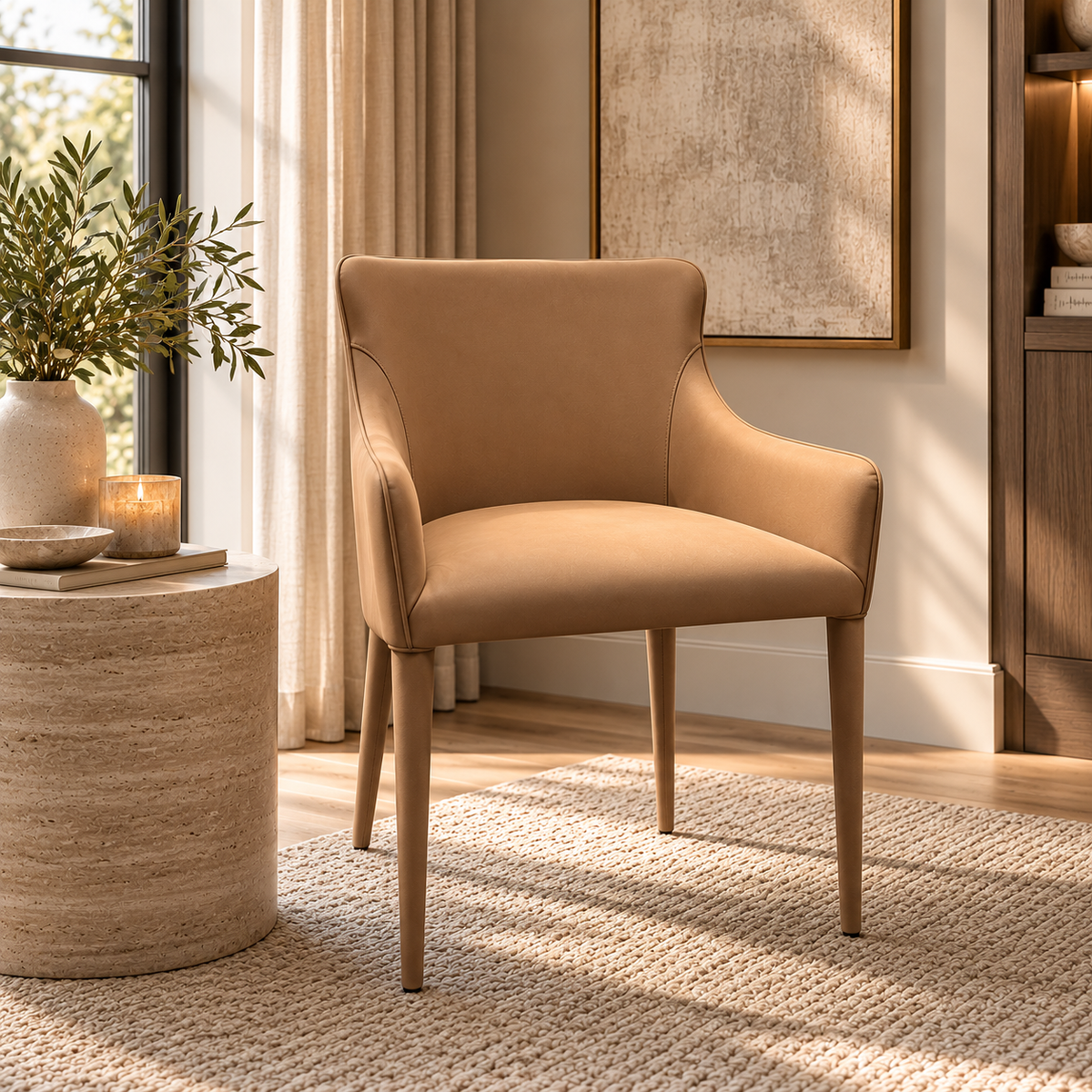 RH Nicola Slope Leather Dining Armchair — Vegan Leather | Cocoa