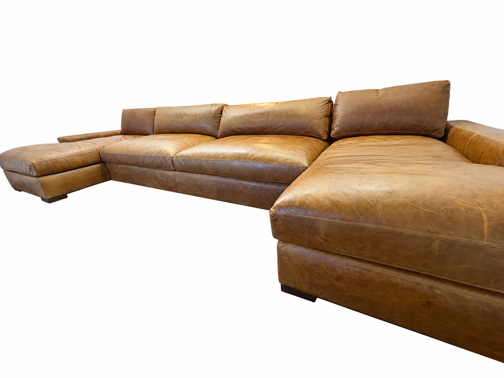 RH Maxwell Leather U-Chaise Sectional – 8' Armless Sofa with Dual Luxe Chaises in Italian Berkshire Leather (Chestnut)