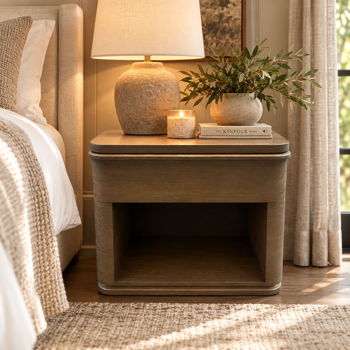 RH Ligné Open Nightstand 26" – Brown Brushed Oak