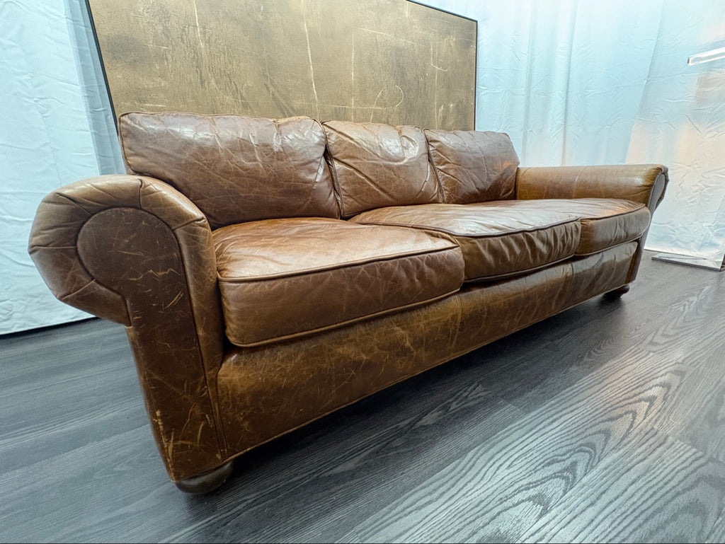 RH Original Lancaster Leather 3-Cushion Sofa – 7' Petite 38"D | Italian Brompton Cocoa | Down-Feather | Pre-Owned