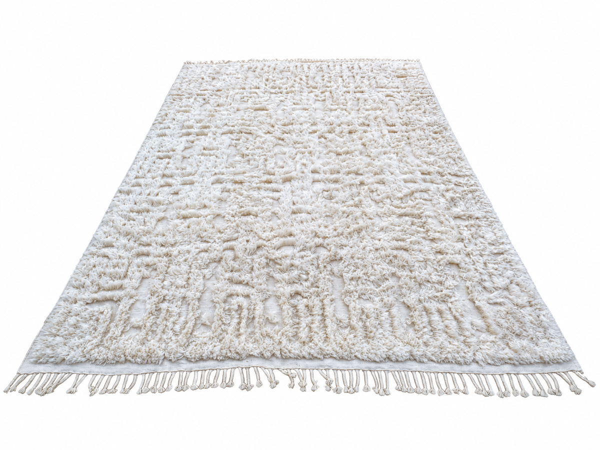 RH Cabila Wool Rug – 9' × 12' Ivory | 87% Wool & 13% Cotton | Hand-Knotted High-Low Construction