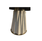 Sculptural Designer Dining Table – Attributed to Baker “Heliodor” Pedestal in Ivory & Gold × RH 48″ Black Brushed Oak Top