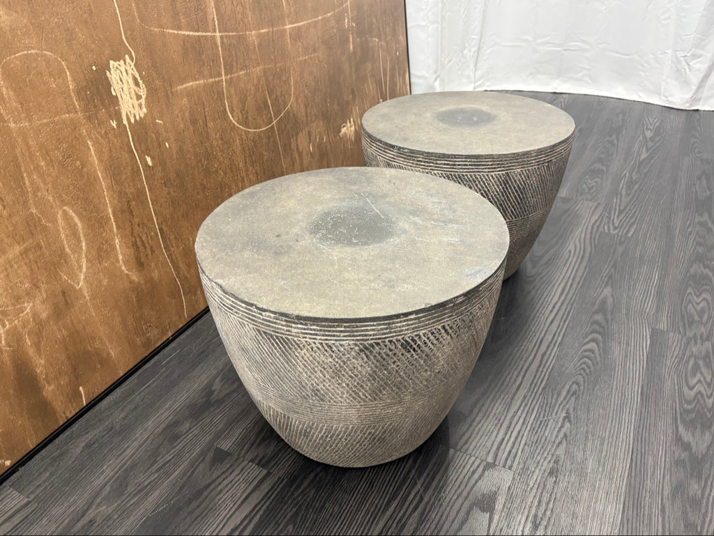 RH Vetro Round Side Table – 21" Diam. × 16"H | Dark Grey | Set of 2 | Pre-Owned