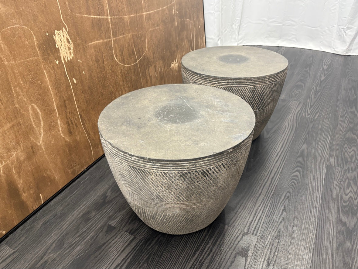 RH Vetro Round Side Table – 21" Diam. × 16"H | Dark Grey | Set of 2 | Pre-Owned