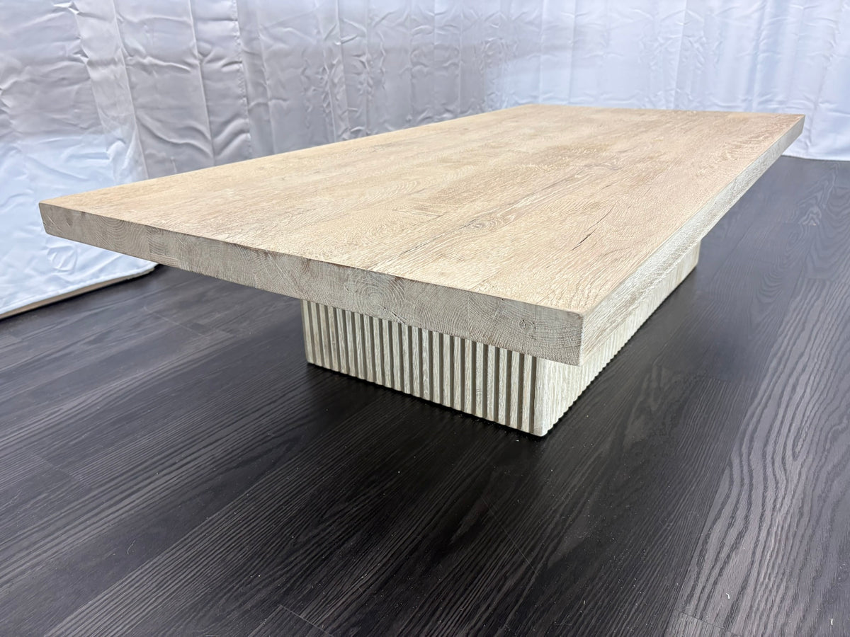 RH Reclaimed Oak Reeded Plinth Rectangular Coffee Table – 64"