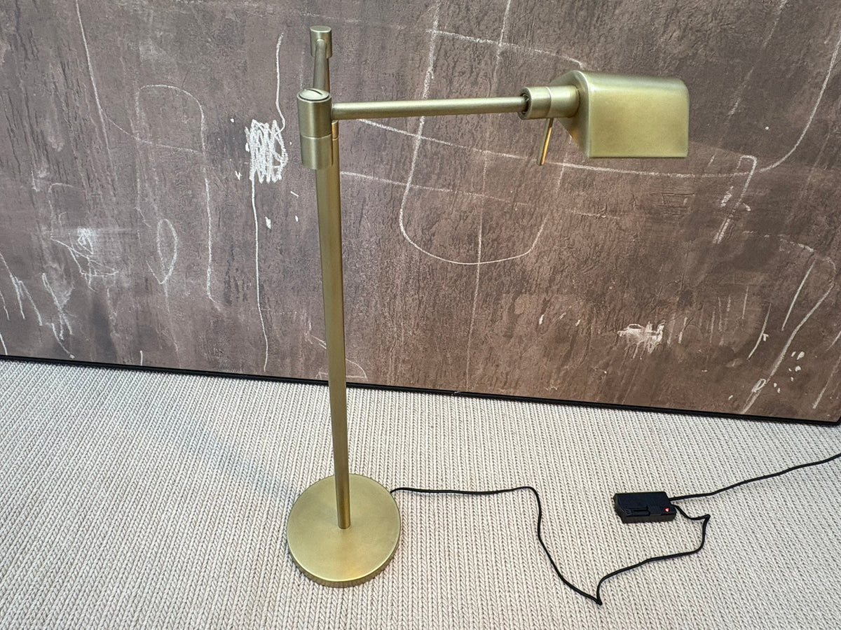RH Métier Task Floor Lamp Lacquered Burnished Brass | Adjustable Swing Arm | Dimmable Task Lighting