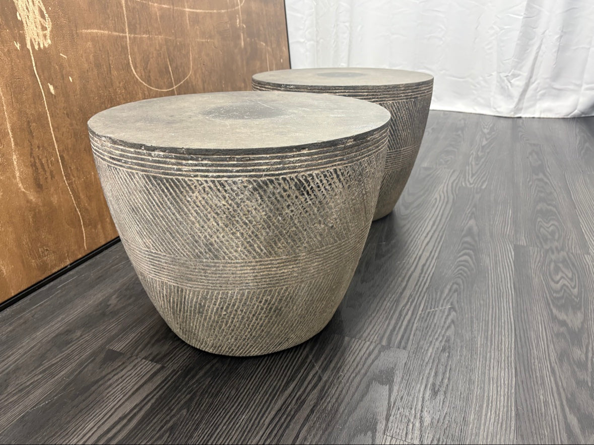 RH Vetro Round Side Table – 21" Diam. × 16"H | Dark Grey | Set of 2 | Pre-Owned