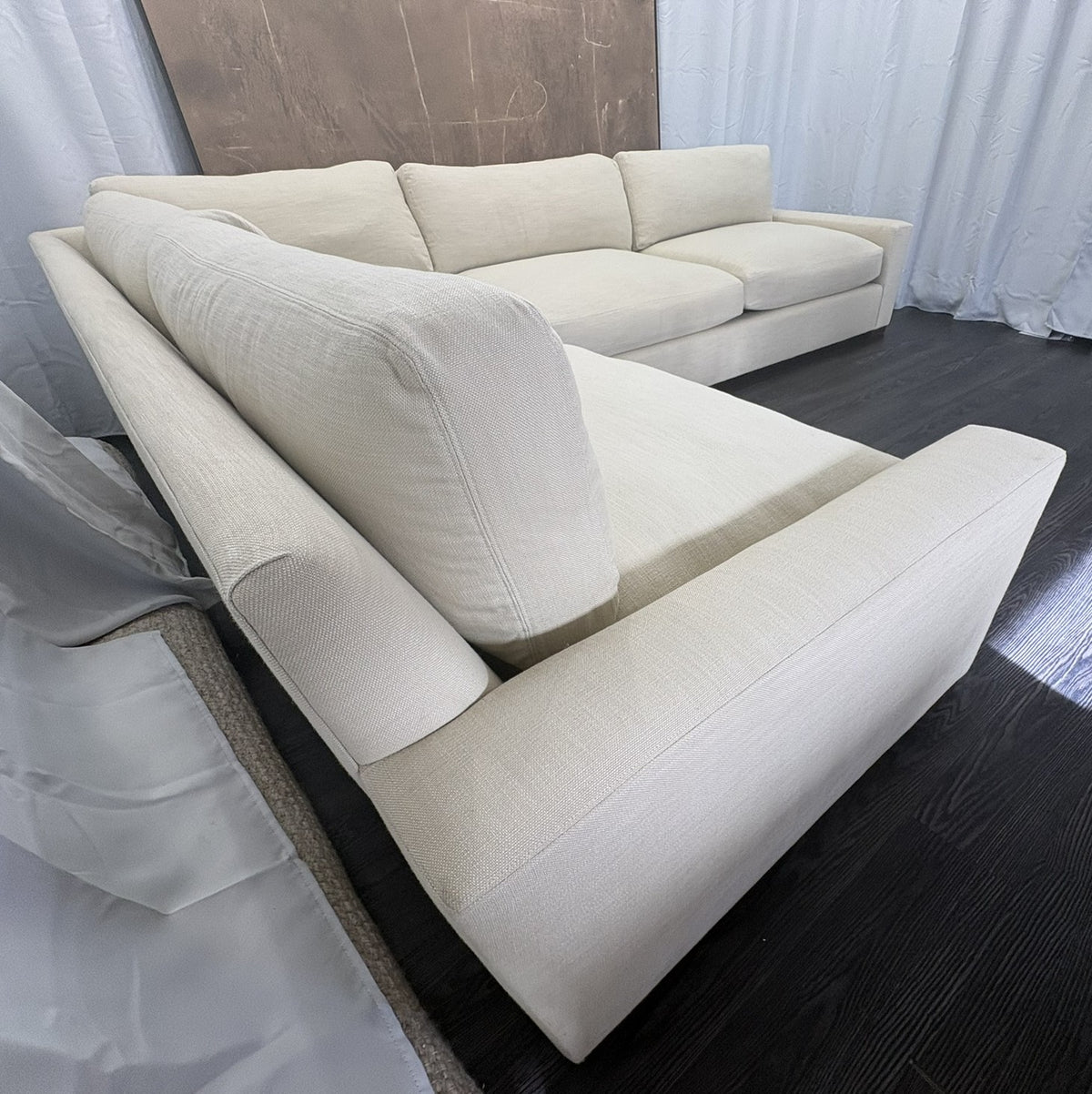 RH Maxwell Left-Arm L-Sectional | Classic | Down | Perennials® Performance Textured Linen Weave – Dune