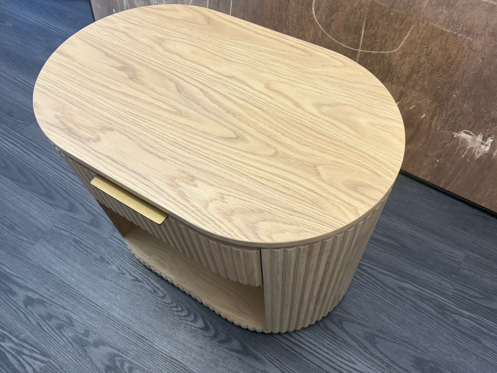 RH Byron Open Nightstand – 32" Light Oak | American White Oak | Reeded Detail | Soft-Close Drawer