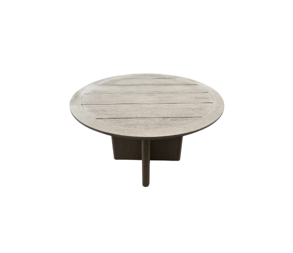 RH Balmain Round Teak Dining Table – 48" Weathered Teak Finish