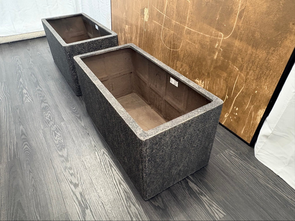RH Paxos Square Planter – Size F 39½"W × 19½"D × 19½"H | Carbon | Set of 2 | Upscale Staging