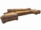 RH Maxwell Leather U-Chaise Sectional – 8' Armless Sofa with Dual Luxe Chaises in Italian Berkshire Leather (Chestnut)