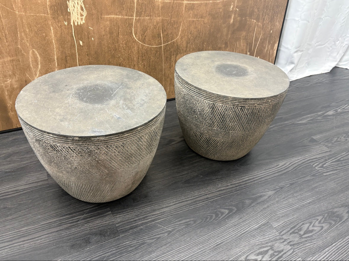 RH Vetro Round Side Table – 21" Diam. × 16"H | Dark Grey | Set of 2 | Pre-Owned