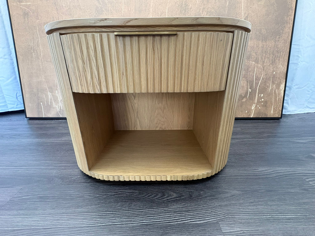 RH Byron Open Nightstand – 32" Light Oak | American White Oak | Reeded Detail | Soft-Close Drawer